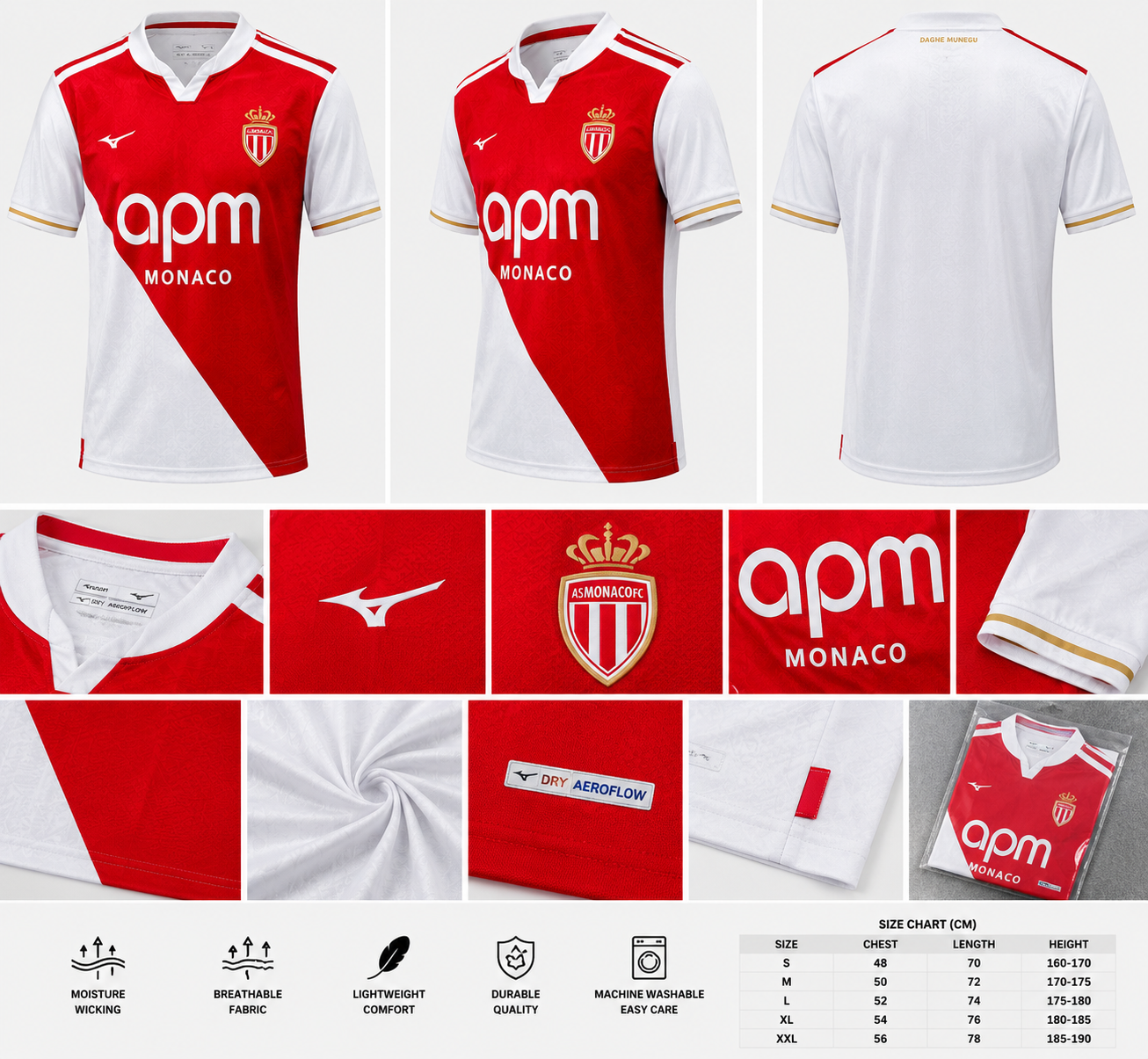 Maillots du club français AS Monaco FC