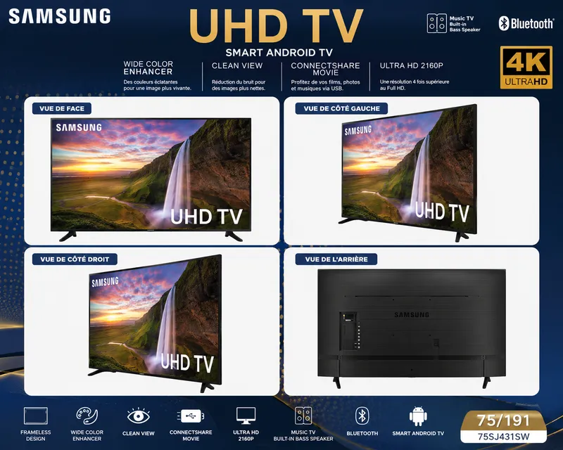 📺 Samsung UHD TV 75" Smart Android TV (191 cm)