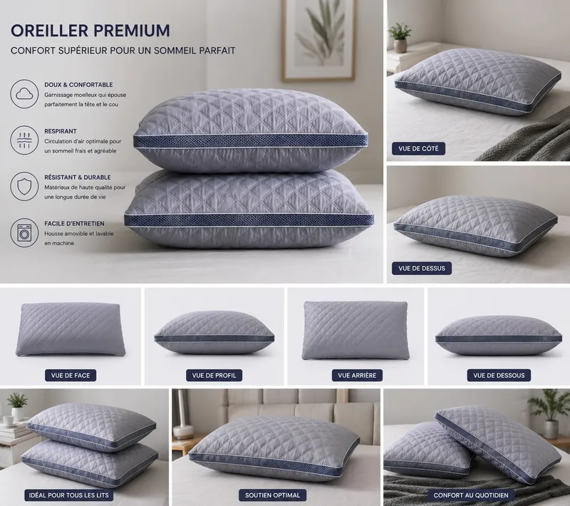 Oreiller Premium – Confort Supérieur pour un Sommeil Réparateur