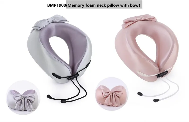 Oreiller de voyage en mousse à mémoire de forme, avec nœud décoratif