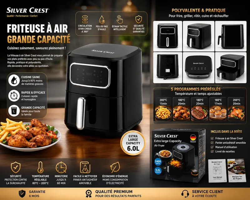 Friteuse à air silver crest-grande capacité 6