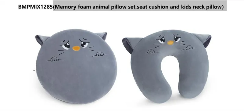 Ensemble coussin animal en mousse à mémoire de forme : coussin d'assise et oreiller de voyage enfant — Modèle 2