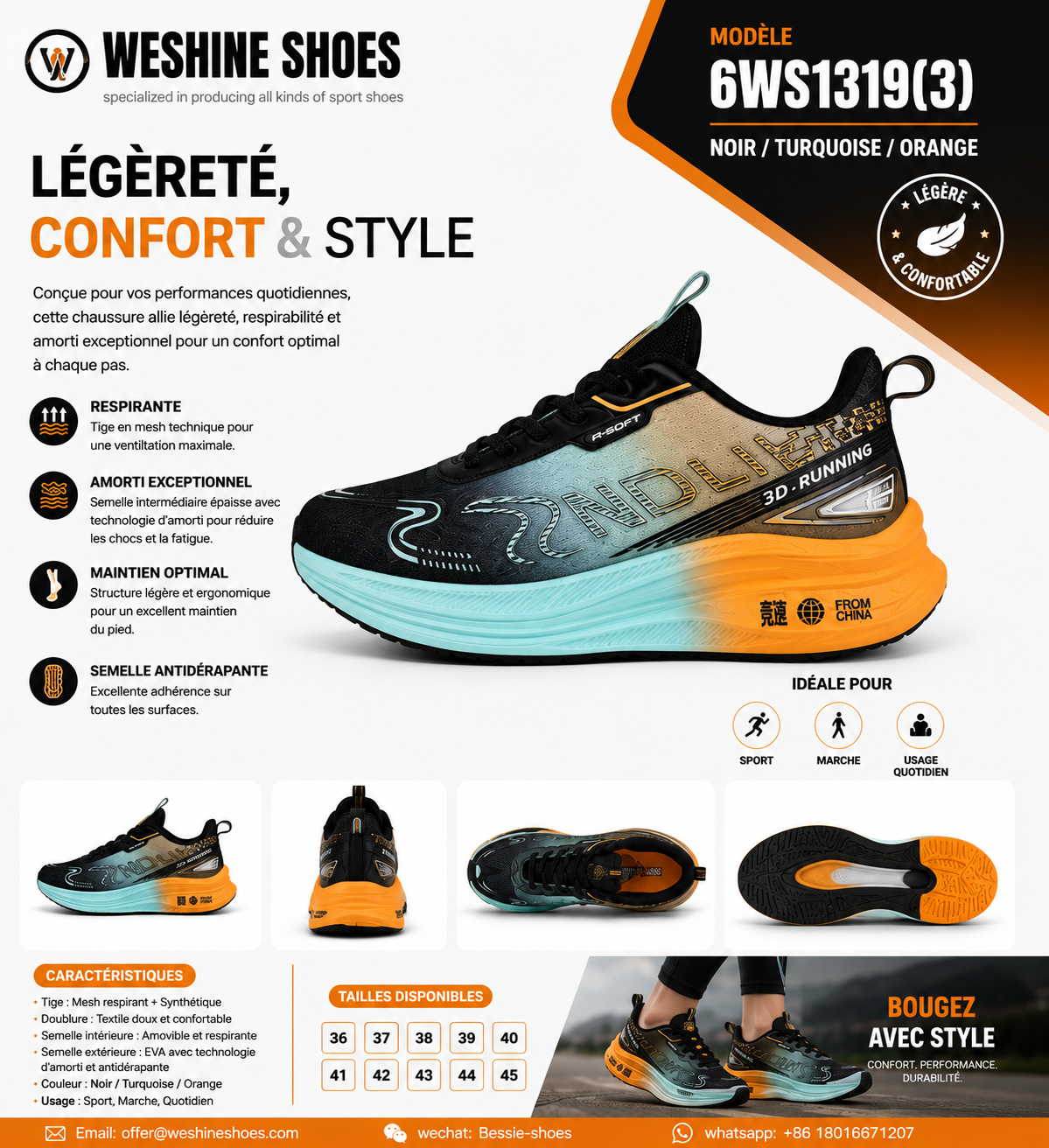 Chaussures de sport 6WS1319(3) - Noir / Turquoise / Orange