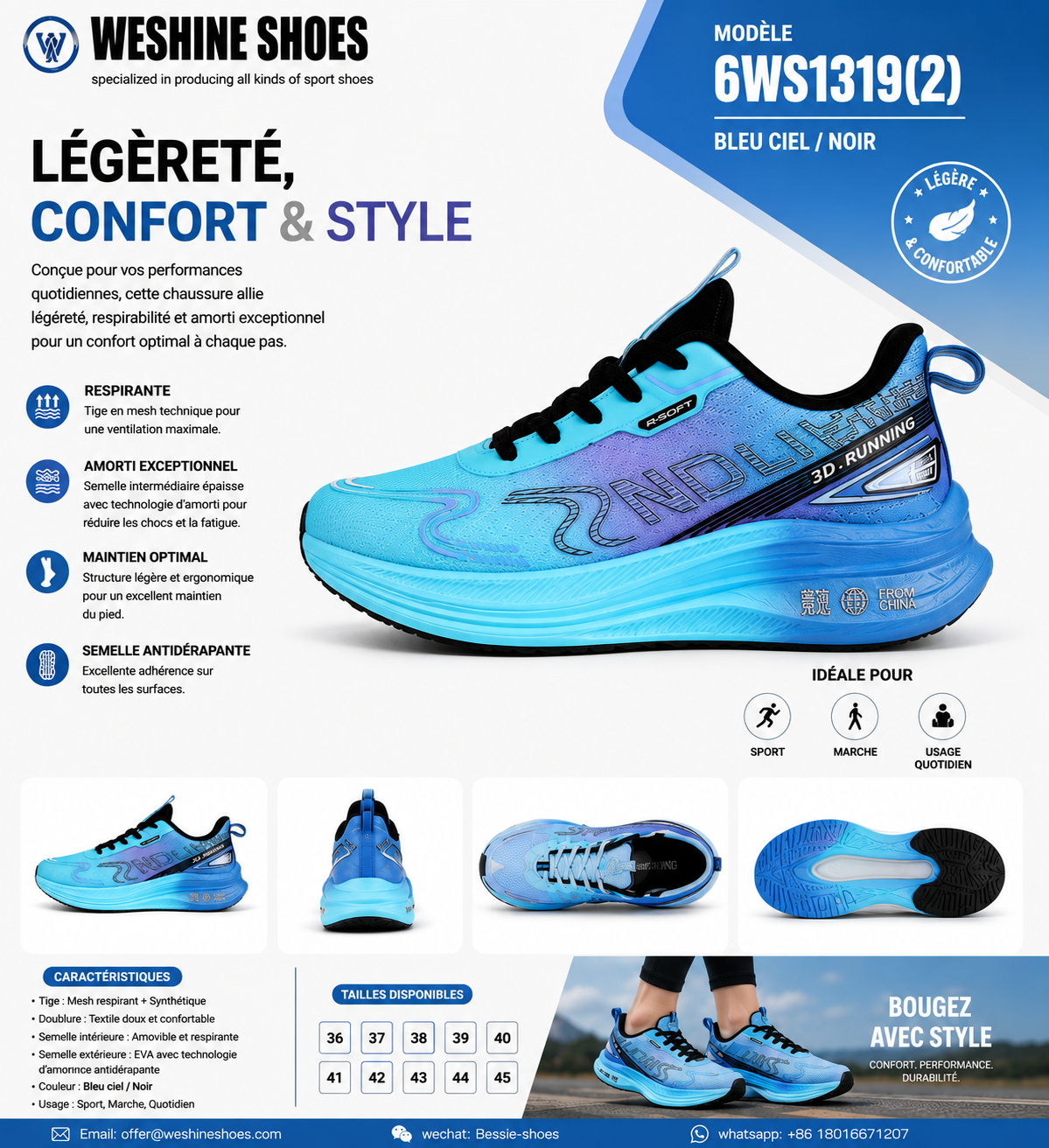 Chaussures de sport 6WS1319(2) - Bleu ciel / Noir